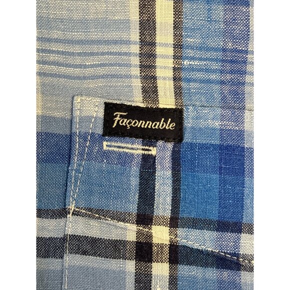 Façonnable Blue Plaid Button-Down Shirt – Classic French Menswear Size L - Picture 4 of 7